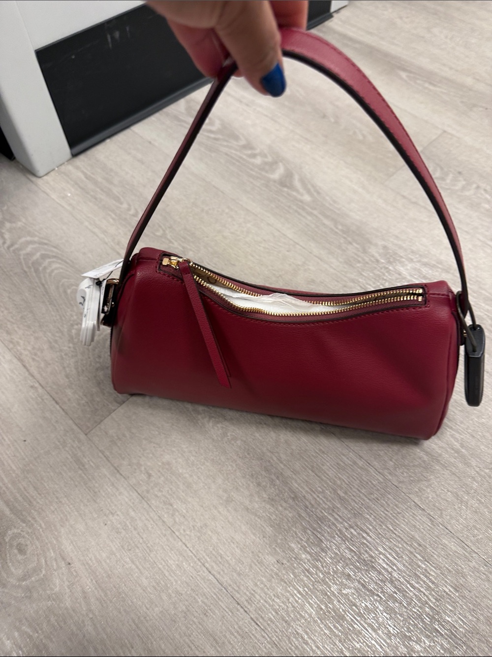 Women’s Red Leather Barrel Shoulder Bag
